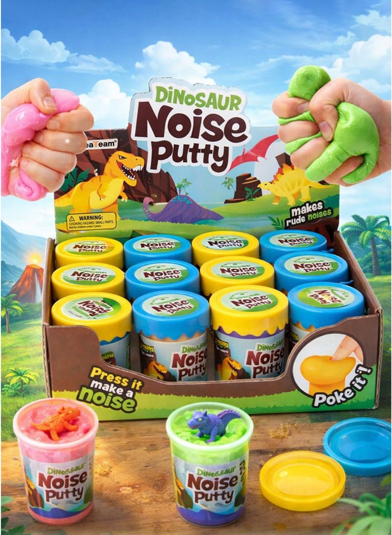 GreaTeam Dino Noise Putty Slime Set – 12pcs Dinosaur Sound Slime Cups with Surprise Dino Toy Inside Stretchy Squishy Noise Putty Slime for Kids Fun Sensory Slime Toy for Boys & Girls Safe High-Quality Slime Party Favors, Gift Set & Creative Play Toy for Children Ages 3+, 5+, 8+ - Image 1